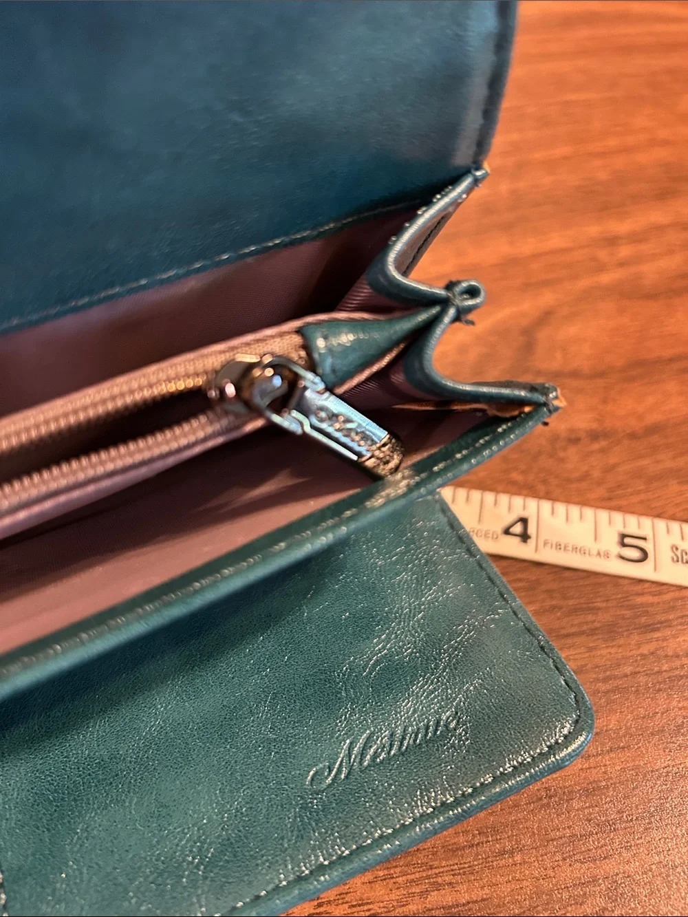 Women's Embossed Leather Card & Key Holder in Teal